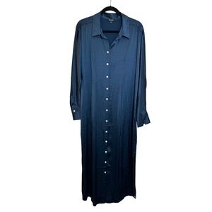 Madewell Satin Button Front Midi Shirt Dress Size 16 Classic Indigo Blue Holiday